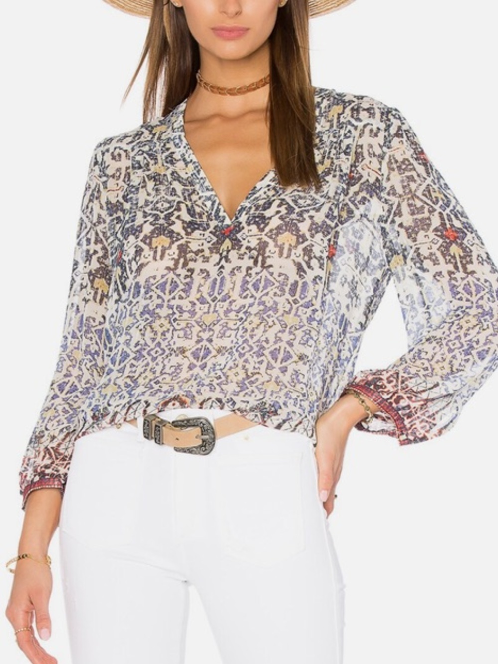 Joie Sheer Silk Southwest Aztec Top Sz XS